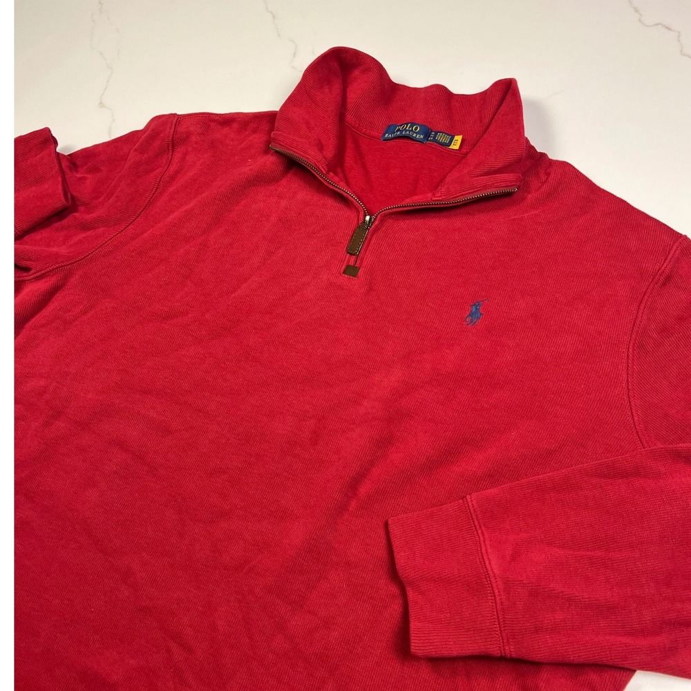 Polo Ralph Lauren Quarter Zip Mens XL Red Ribbed Cotton Blue Pony Pullover
